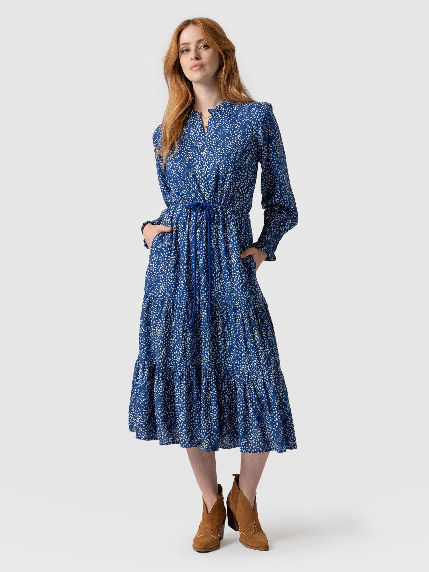 Olivia Zip Up Dress - Blue Spot